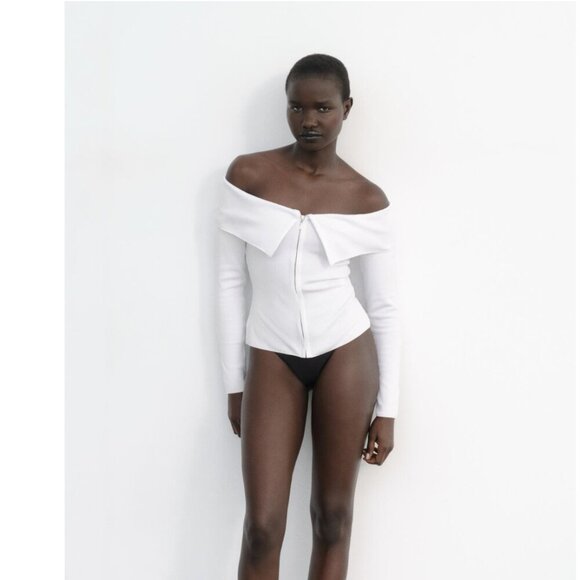 ZARA OFF-THE-SHOULDER RIBBED TOP Size M , L NEW WITH TAG! - Picture 2 of 6